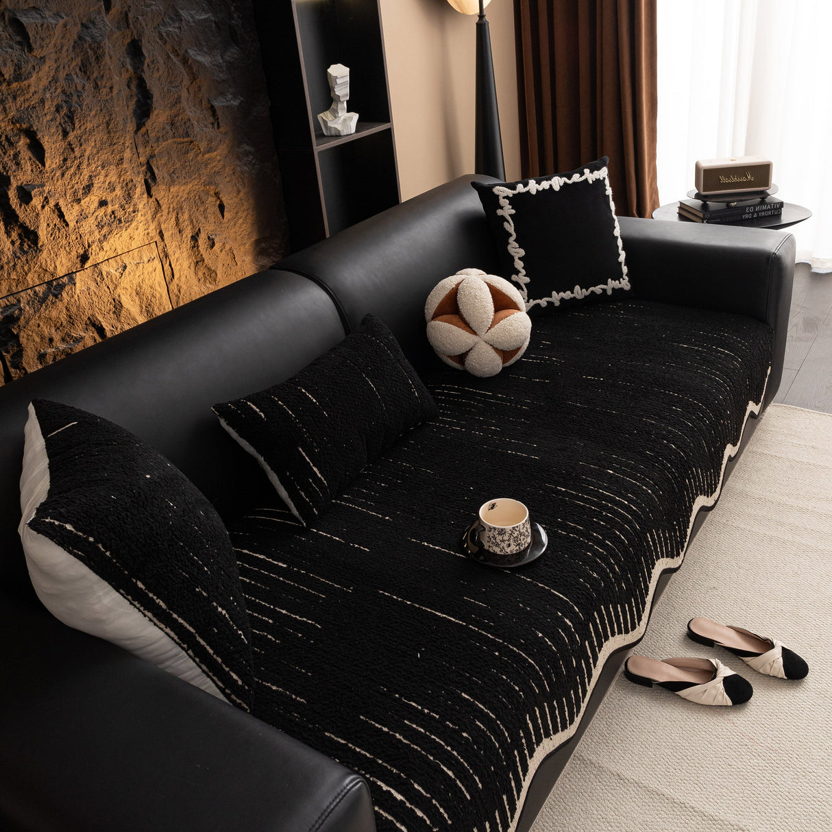 Textured Sofa Seat Cover with Wave Edge – Non-Slip, Washable Couch Throw Protector