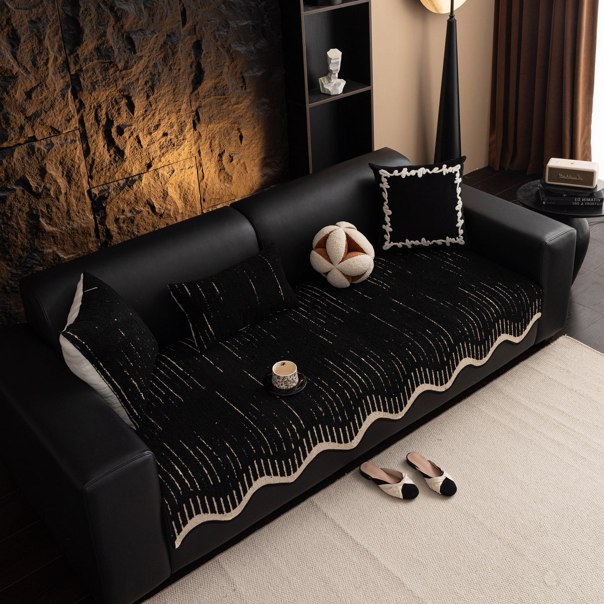 Textured Sofa Seat Cover with Wave Edge – Non-Slip, Washable Couch Throw Protector