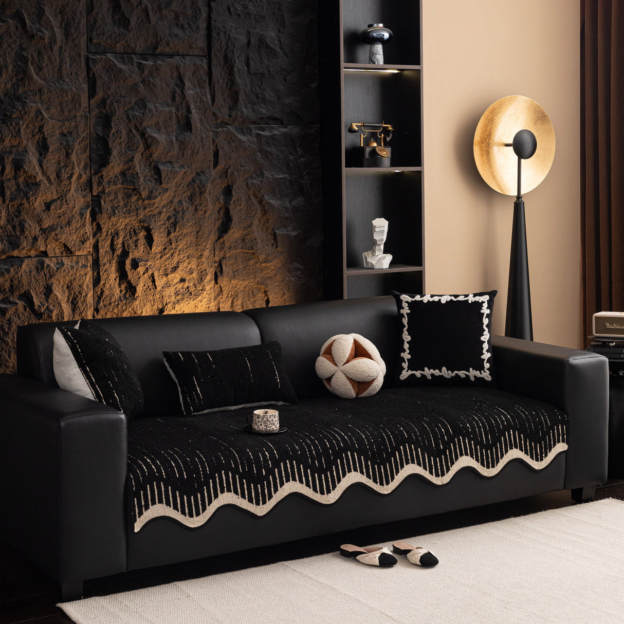 Textured Sofa Seat Cover with Wave Edge – Non-Slip, Washable Couch Throw Protector