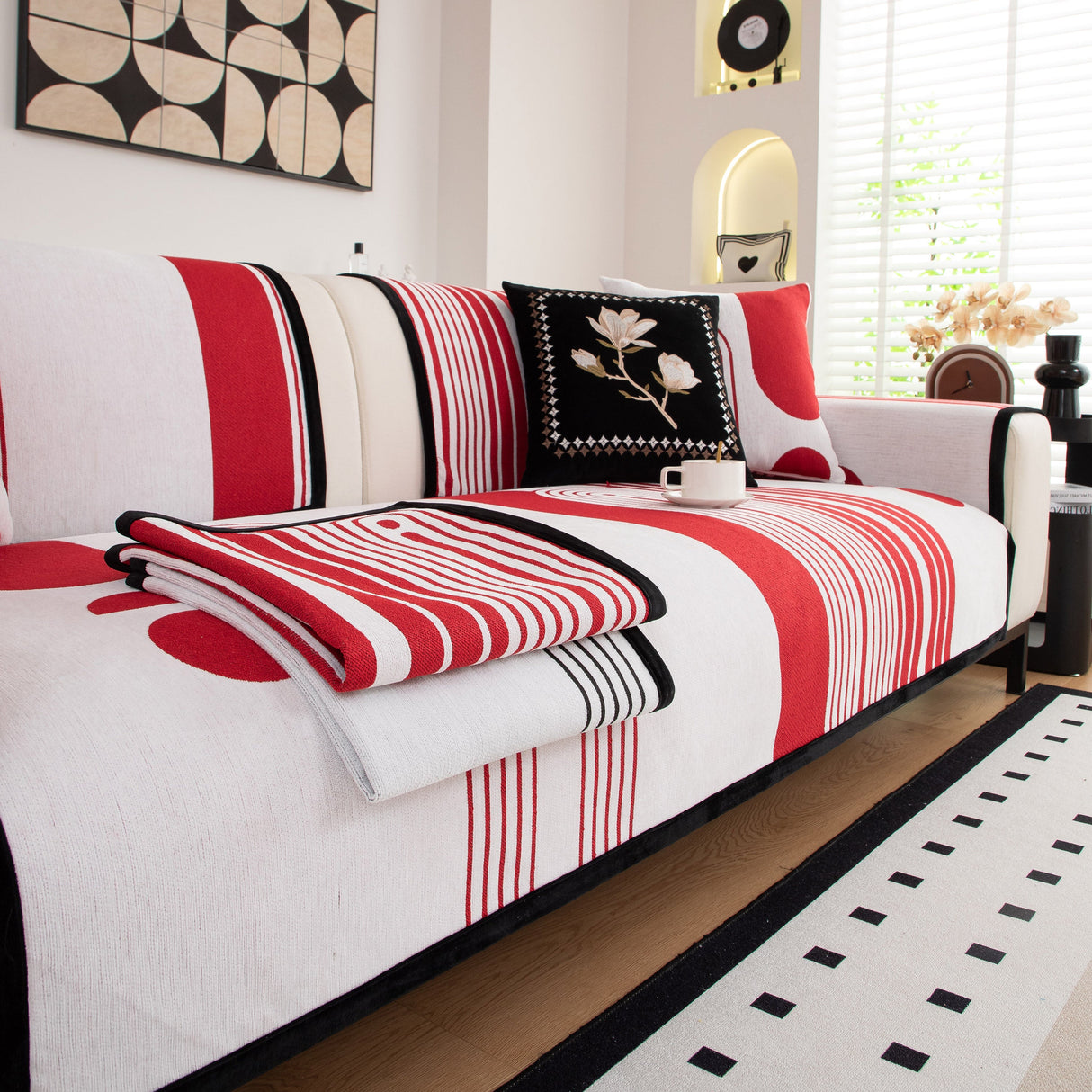 Modern Geometric Sofa Cover - Thick Woven, Pet Friendly, Stylish Couch Protector