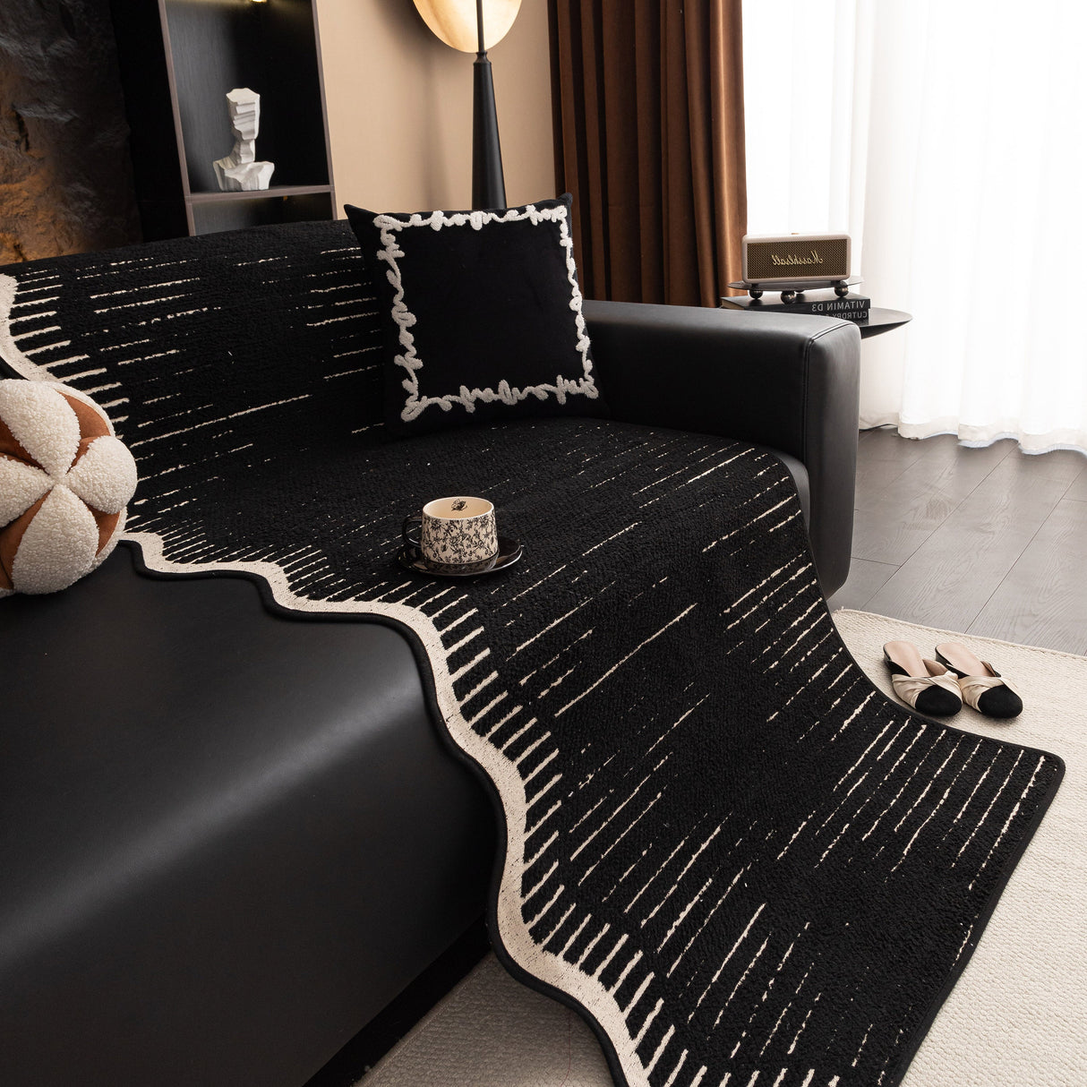 Textured Sofa Seat Cover with Wave Edge – Non-Slip, Washable Couch Throw Protector