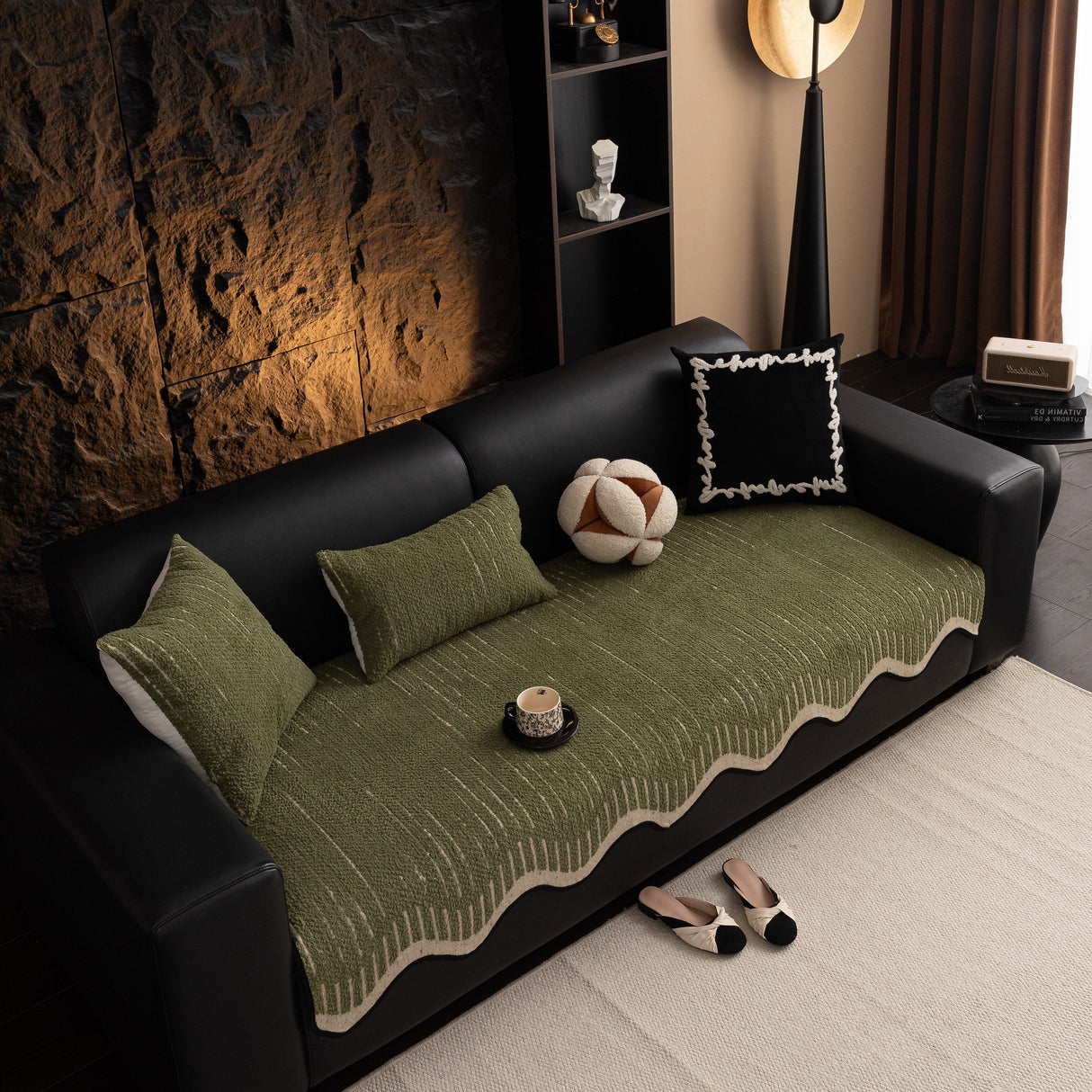 Textured Sofa Seat Cover with Wave Edge – Non-Slip, Washable Couch Throw Protector