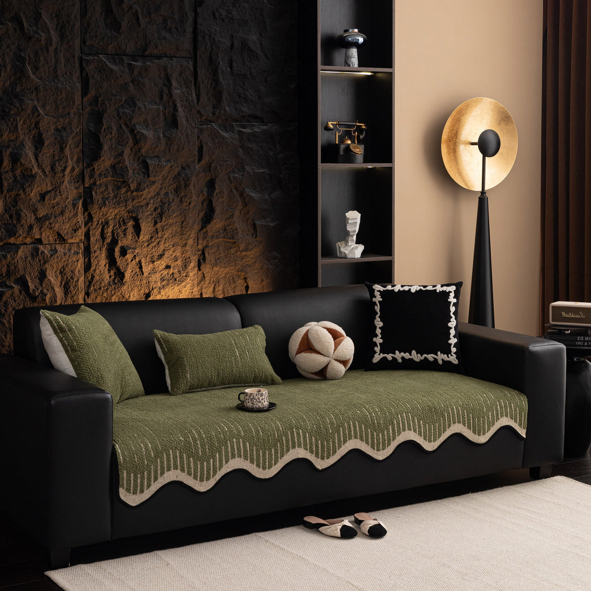 Textured Sofa Seat Cover with Wave Edge – Non-Slip, Washable Couch Throw Protector