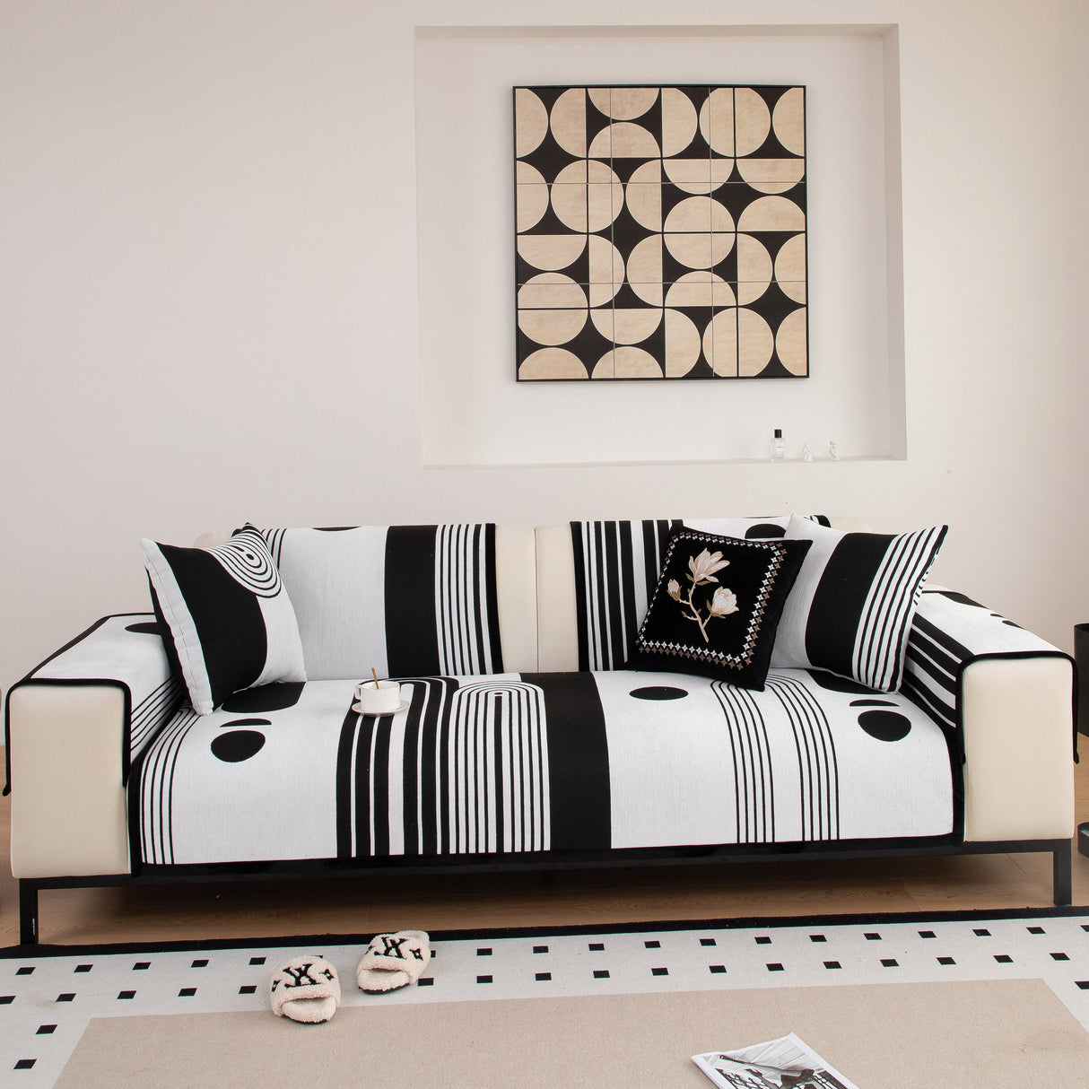 Modern Geometric Sofa Cover - Thick Woven, Pet Friendly, Stylish Couch Protector