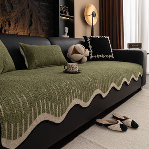 Textured Sofa Seat Cover with Wave Edge – Non-Slip, Washable Couch Throw Protector