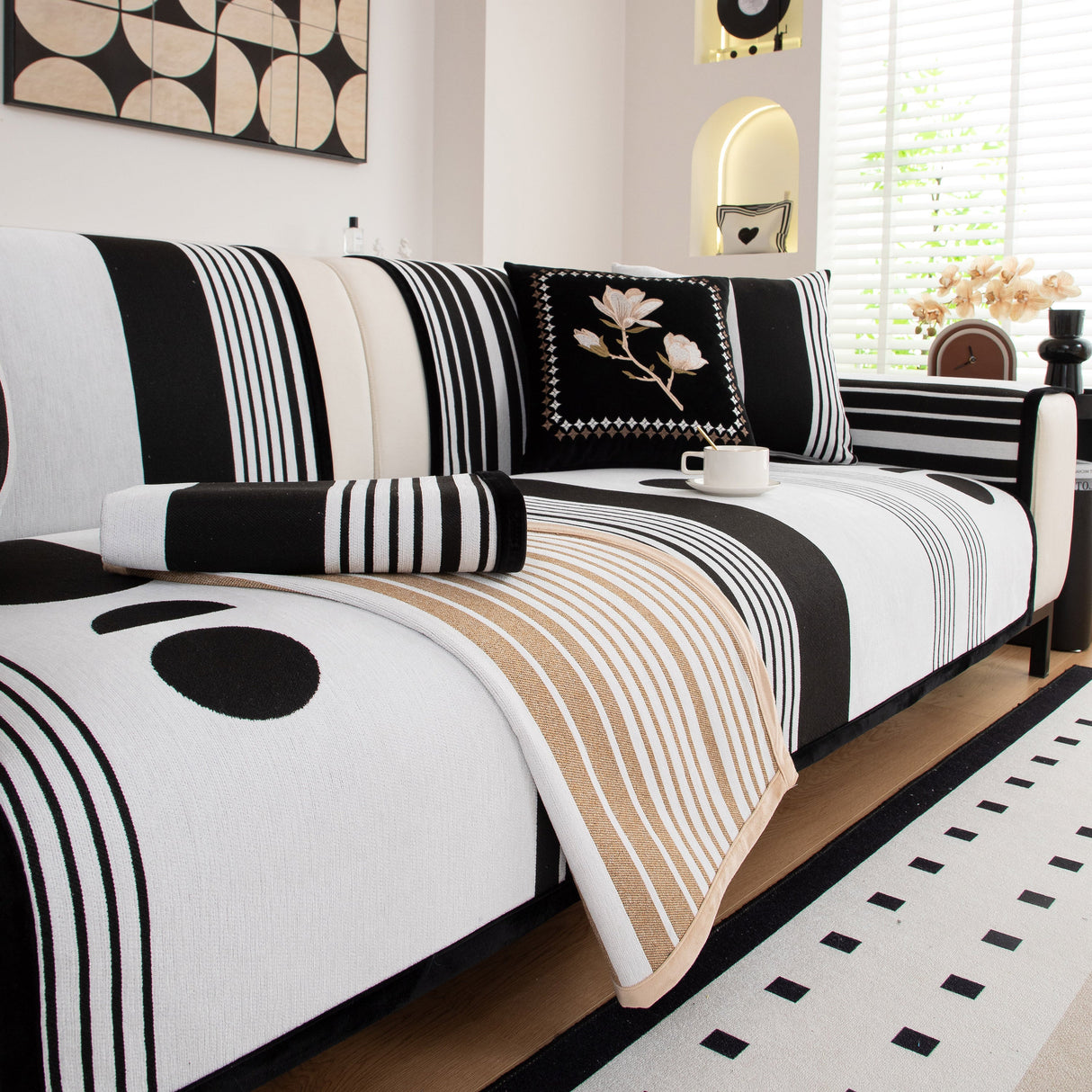 Modern Geometric Sofa Cover - Thick Woven, Pet Friendly, Stylish Couch Protector