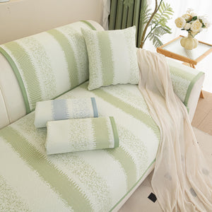 Striped Non-Slip Cooling Couch Cover, Summer Couch Pads for Seat Back Armrest