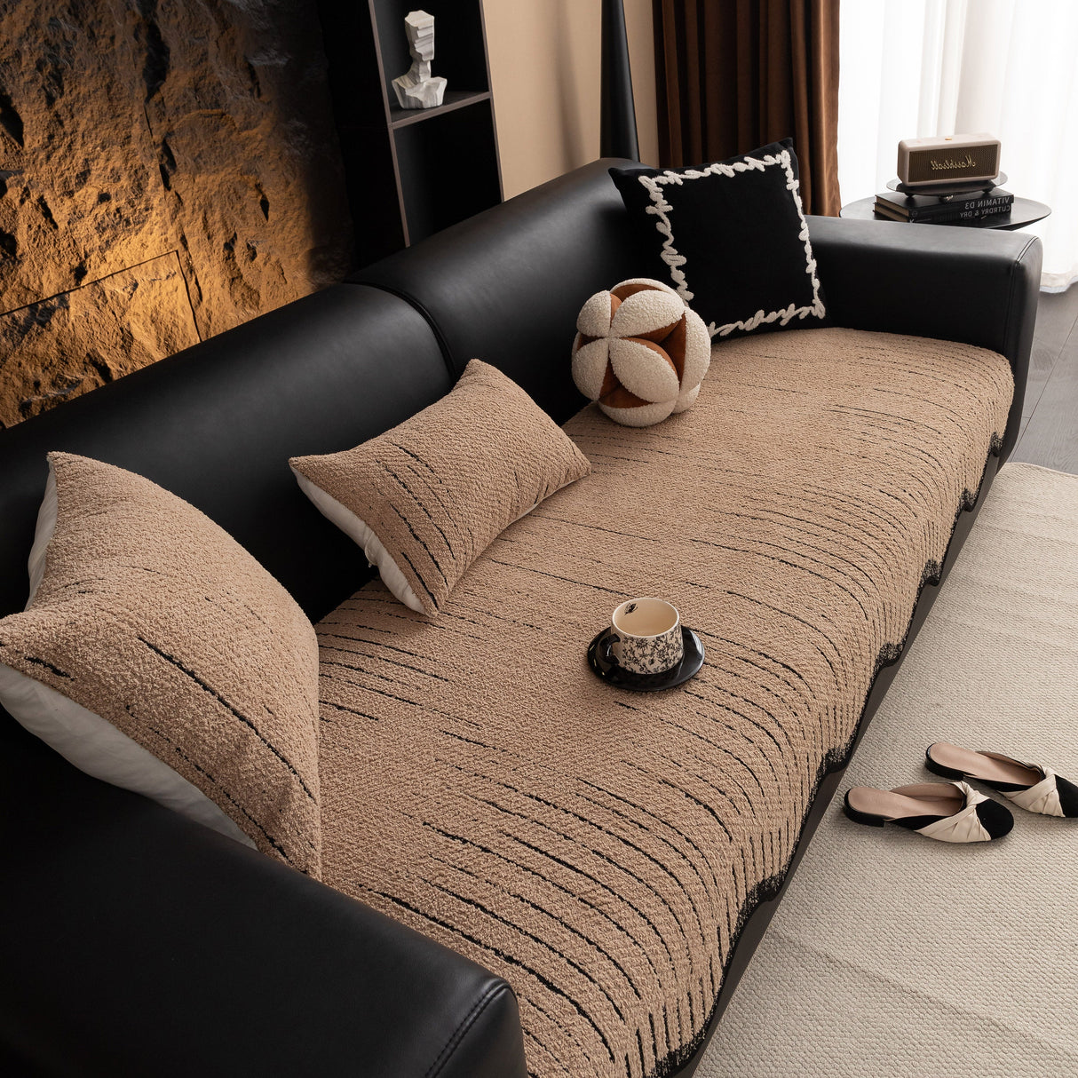 Textured Sofa Seat Cover with Wave Edge – Non-Slip, Washable Couch Throw Protector