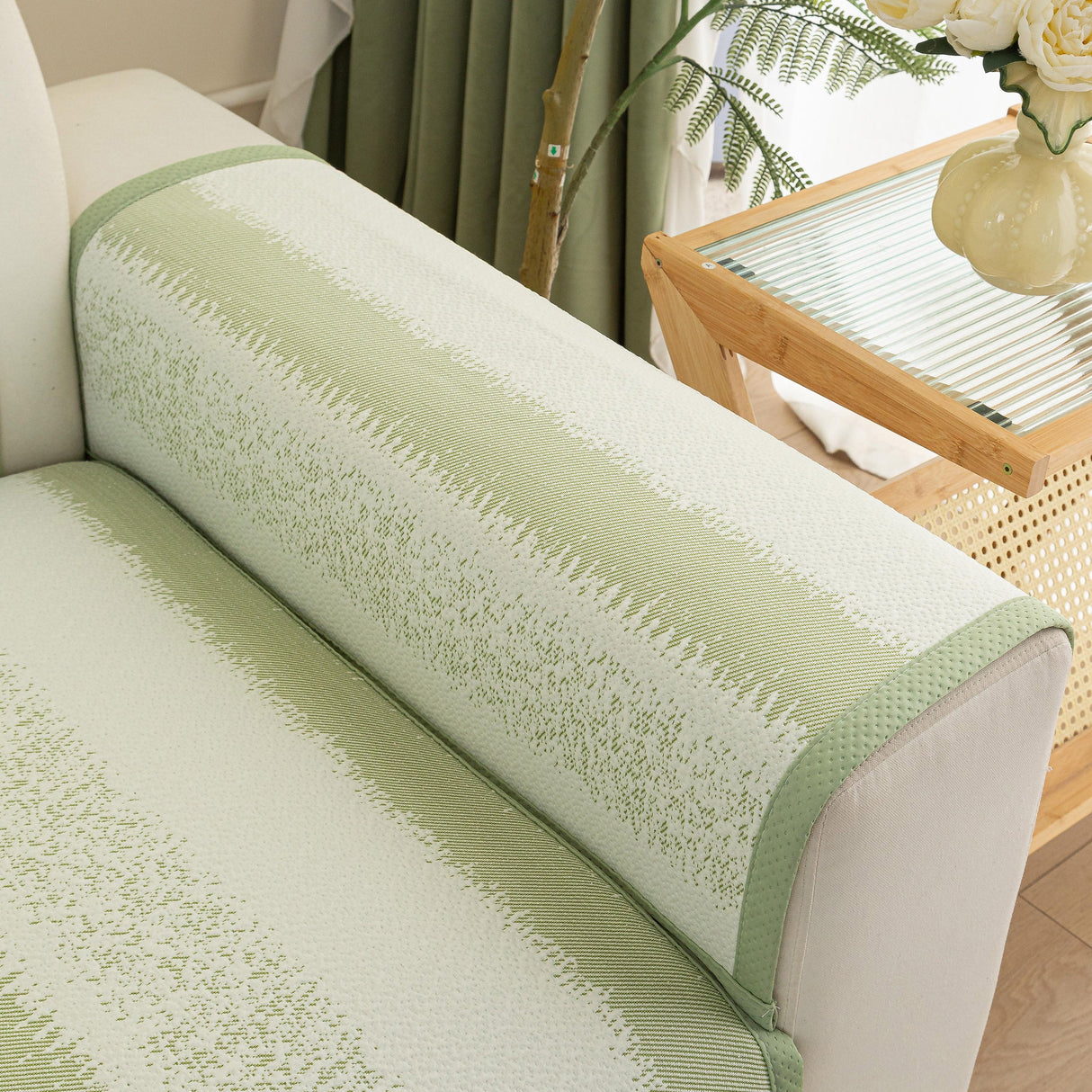Striped Non-Slip Cooling Couch Cover, Summer Couch Pads for Seat Back Armrest