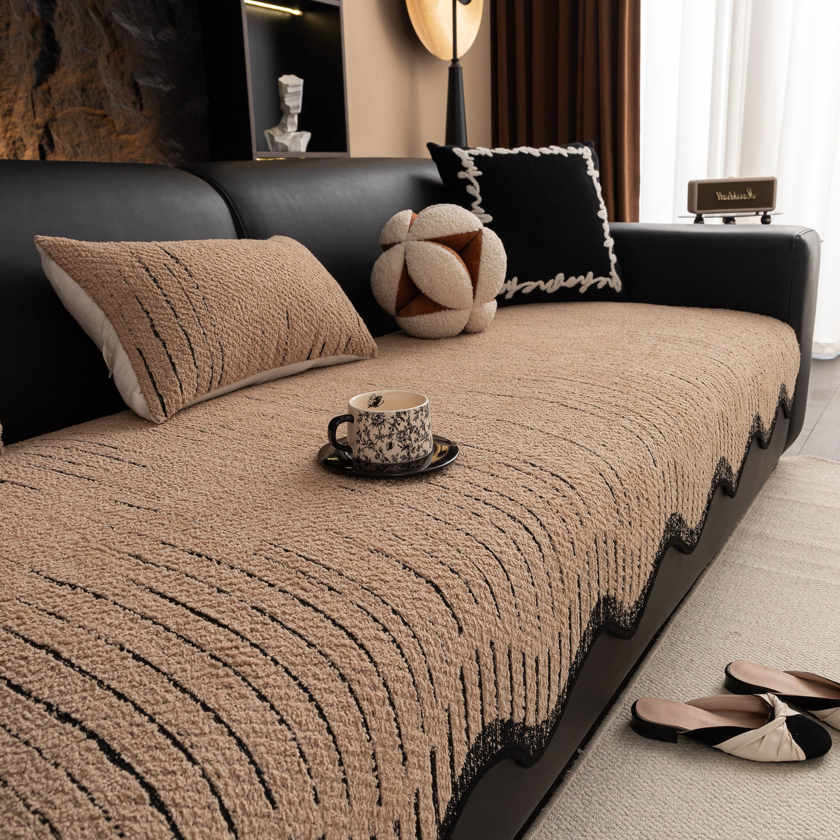 Textured Sofa Seat Cover with Wave Edge – Non-Slip, Washable Couch Throw Protector