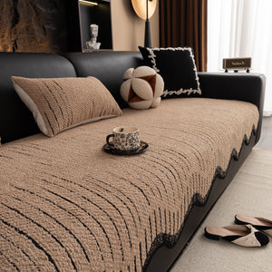 Textured Sofa Seat Cover with Wave Edge – Non-Slip, Washable Couch Throw Protector
