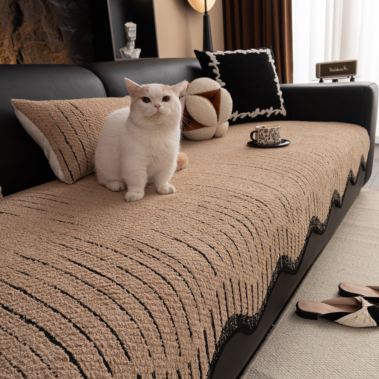 Textured Sofa Seat Cover with Wave Edge – Non-Slip, Washable Couch Throw Protector