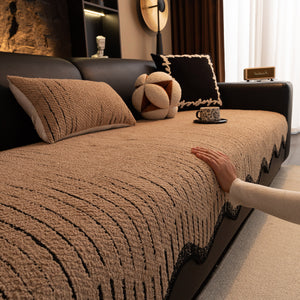 Textured Sofa Seat Cover with Wave Edge – Non-Slip, Washable Couch Throw Protector
