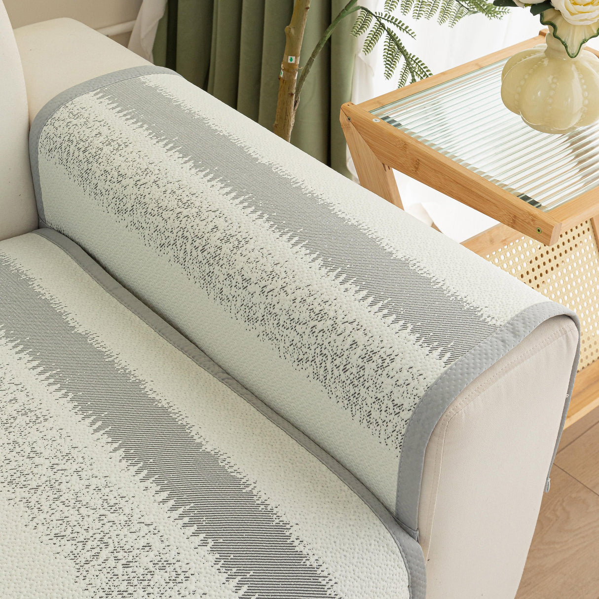 Striped Non-Slip Cooling Couch Cover, Summer Couch Pads for Seat Back Armrest