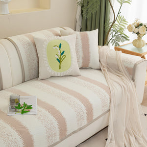 Striped Non-Slip Cooling Couch Cover, Summer Couch Pads for Seat Back Armrest