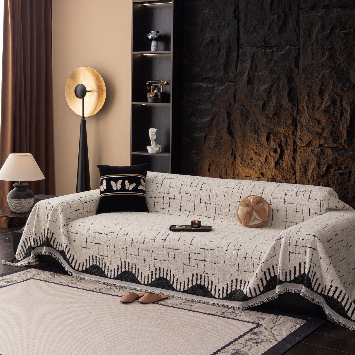 Chenille Sofa Cover Throw Blanket Woven Textured Decorative Furniture Slipcover