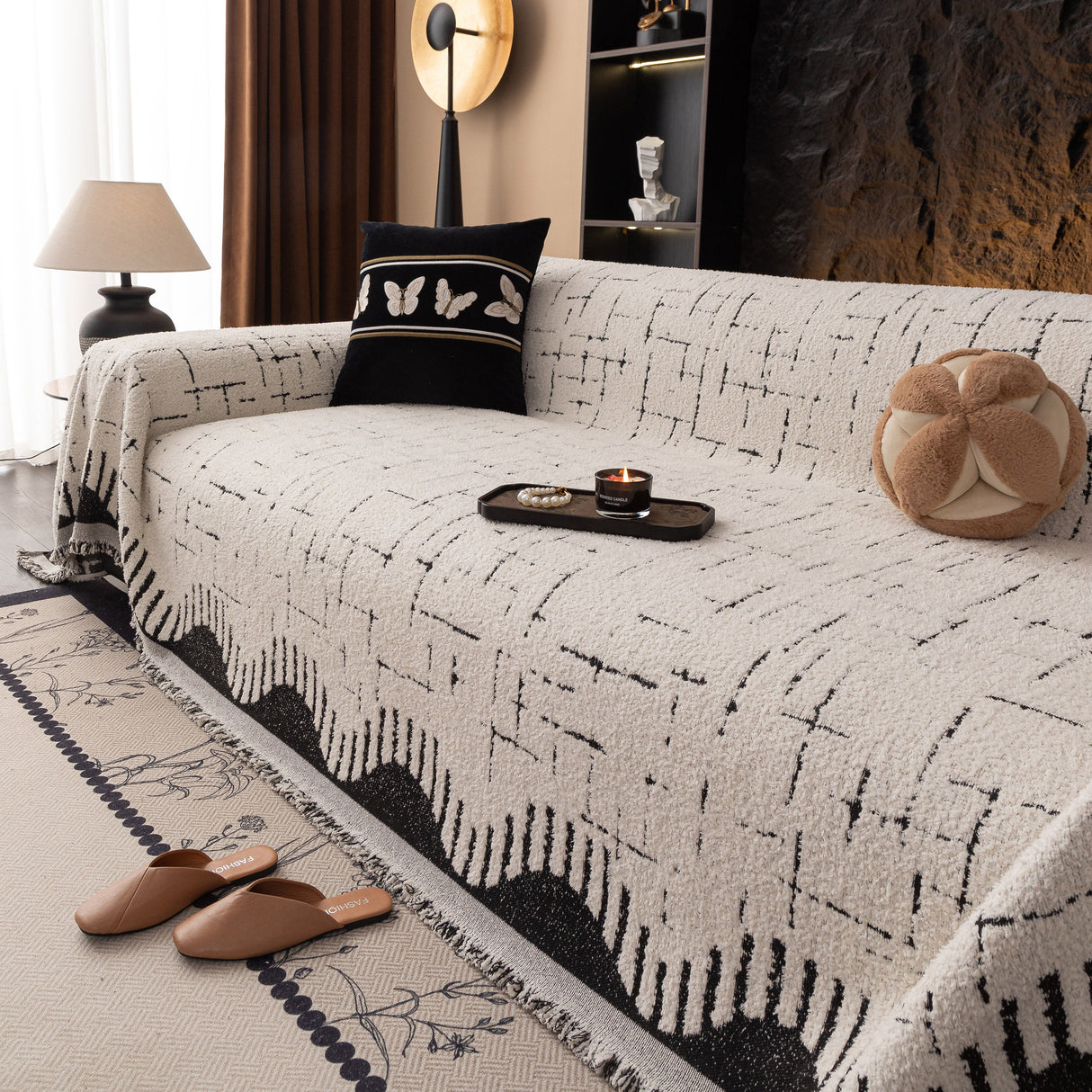 Chenille Sofa Cover Throw Blanket Woven Textured Decorative Furniture Slipcover