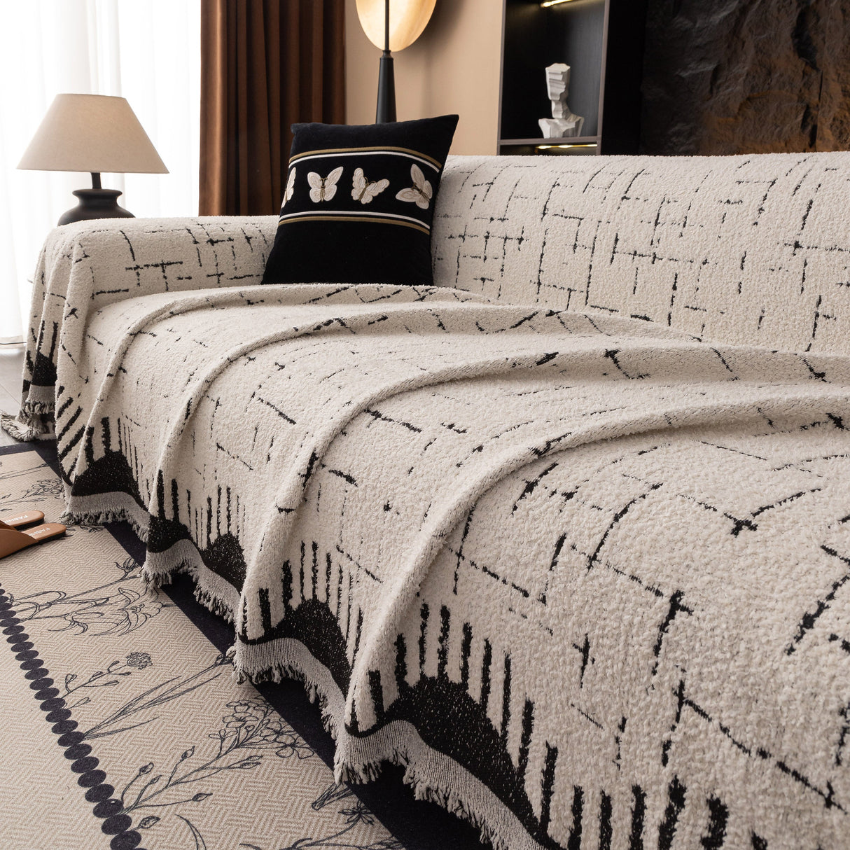 Chenille Sofa Cover Throw Blanket Woven Textured Decorative Furniture Slipcover