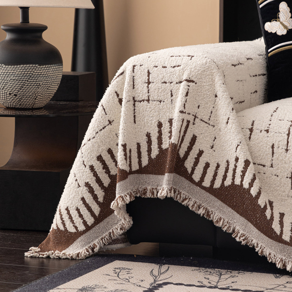 Chenille Sofa Cover Throw Blanket Woven Textured Decorative Furniture Slipcover