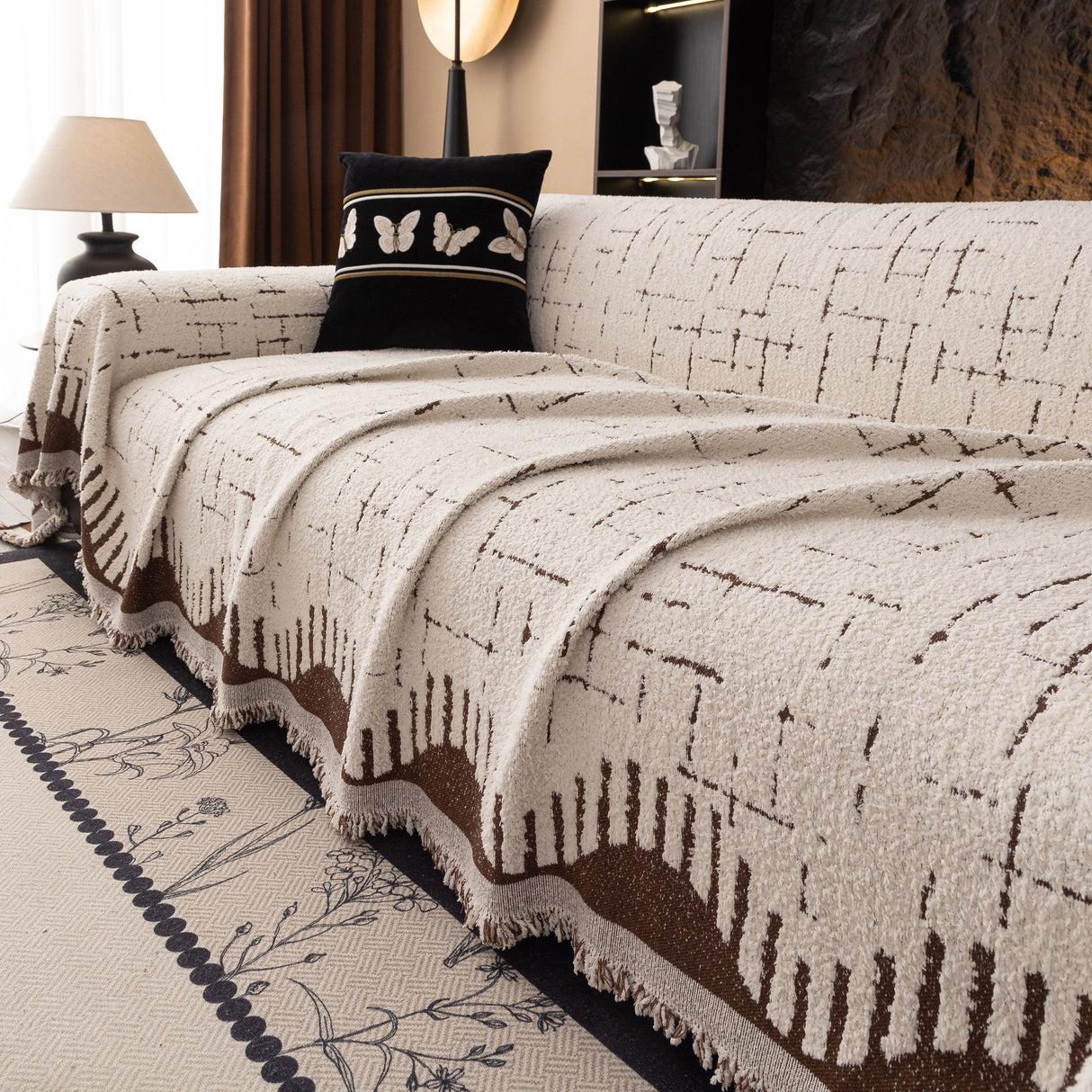 Chenille Sofa Cover Throw Blanket Woven Textured Decorative Furniture Slipcover