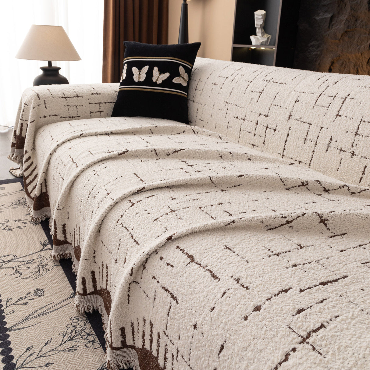 Chenille Sofa Cover Throw Blanket Woven Textured Decorative Furniture Slipcover