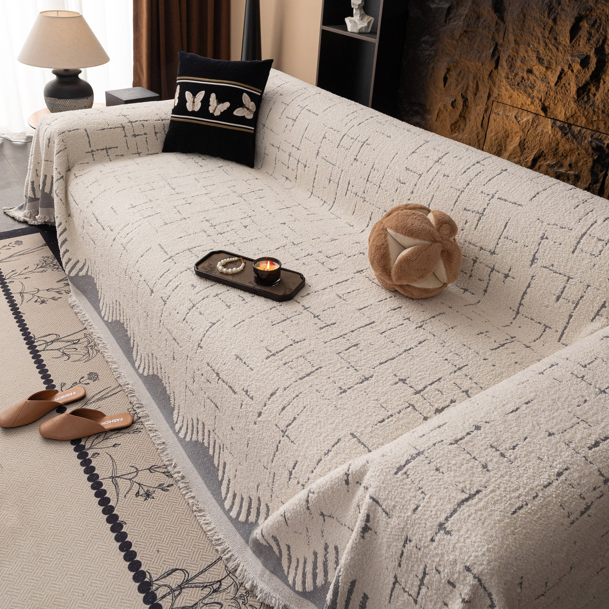 Chenille Sofa Cover Throw Blanket Woven Textured Decorative Furniture Slipcover