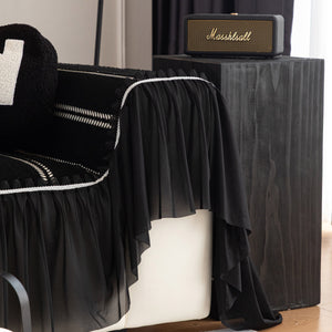 Leaf Stripe Sofa Cover with Black Sheer Skirt, Boho Soft Couch Slipcover for Pets