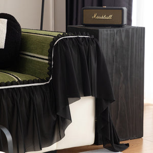 Leaf Stripe Sofa Cover with Black Sheer Skirt, Boho Soft Couch Slipcover for Pets