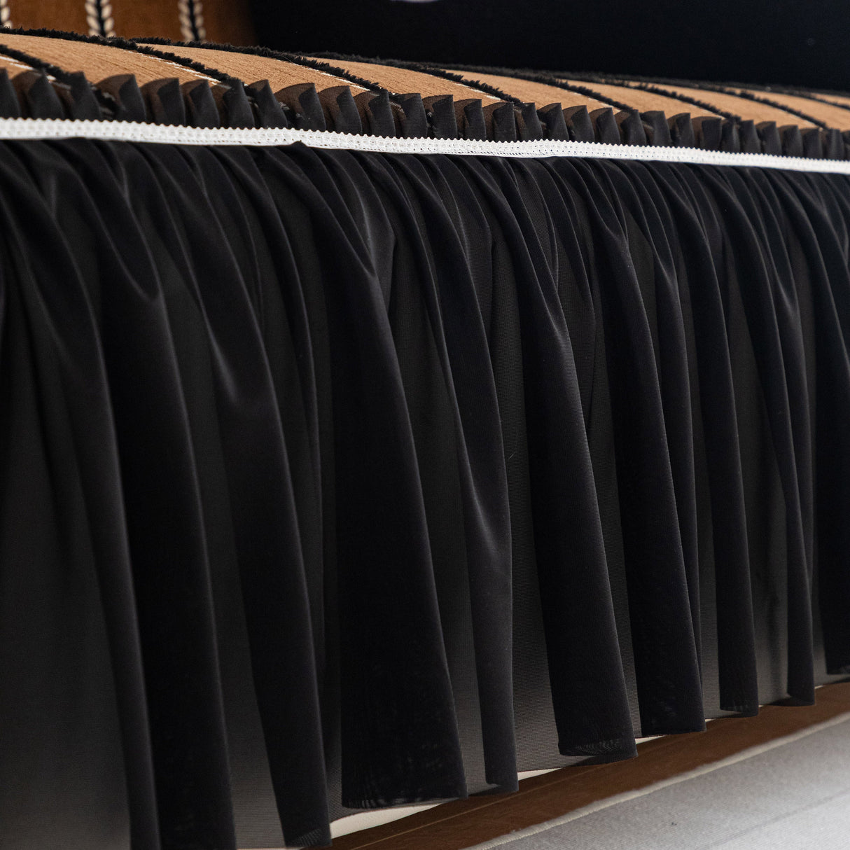 Leaf Stripe Sofa Cover with Black Sheer Skirt, Boho Soft Couch Slipcover for Pets