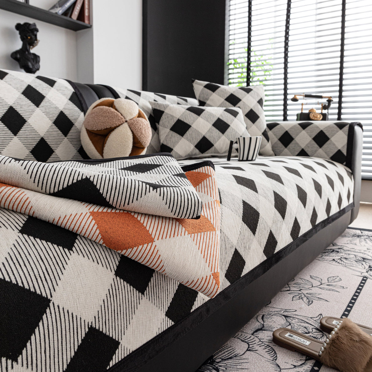 Non-Slip Chenille Sofa Slipcover Modern Geometric Sofa Protector Fits Most Sofas