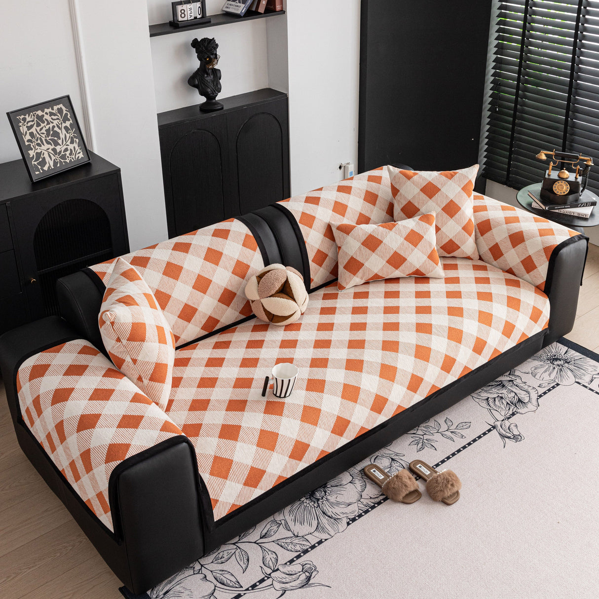 Non-Slip Chenille Sofa Slipcover Modern Geometric Sofa Protector Fits Most Sofas