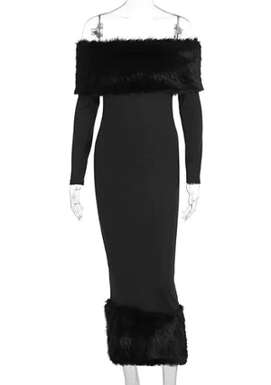 Fur Collar Slim Fit Dress