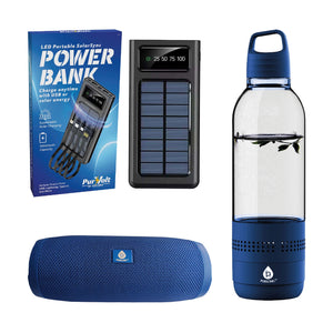 Pursonic Outdoor Essentials Bundle – 2-in-1 Bluetooth Water Bottle, Peak Wireless Speaker, and LED Portable Solarsync Power Bank by Pursonic
