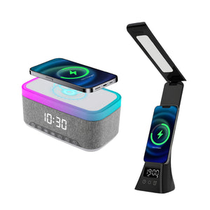 Smart Home Essentials Bundle: All-in-One Alarm Clock & 3-in-1 LED Desk Lamp with Wireless Charging