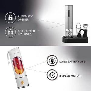 Premium Wine & Juice Duo: Electric Wine Opener + Travel Juicer Blender
