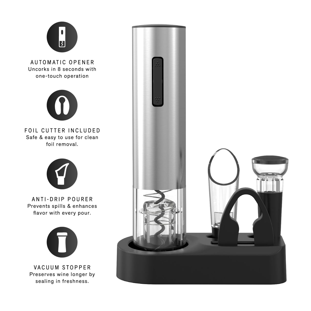 Pursonic 5-Piece Electric Wine Opener Set by Pursonic