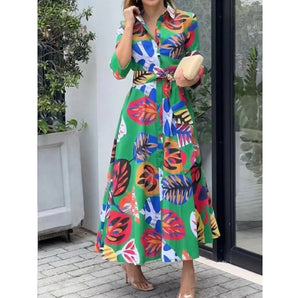 Printed Long Sleeve Button-Up Shirt Dress for Fashion