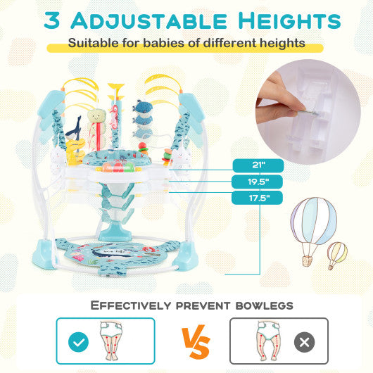 Baby Activity Center Height Adjustable Baby Bouncing Saucer with Interactive Toys-Light Blue