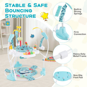 Baby Activity Center Height Adjustable Baby Bouncing Saucer with Interactive Toys-Light Blue