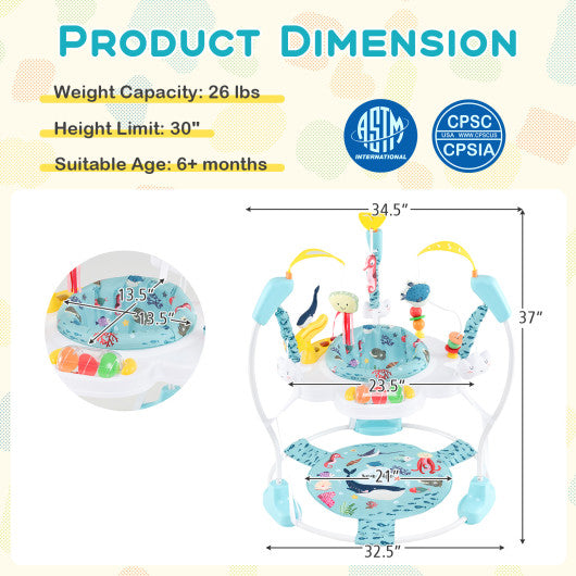Baby Activity Center Height Adjustable Baby Bouncing Saucer with Interactive Toys-Light Blue
