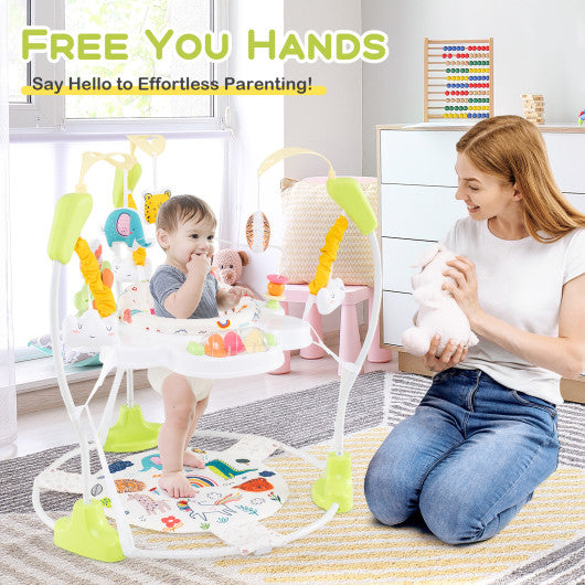 Baby Activity Center Height Adjustable Baby Bouncing Saucer with Interactive Toys-Yellow