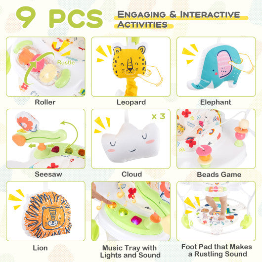 Baby Activity Center Height Adjustable Baby Bouncing Saucer with Interactive Toys-Yellow