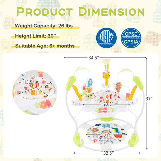 Baby Activity Center Height Adjustable Baby Bouncing Saucer with Interactive Toys-Yellow