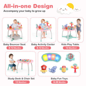 5-in-1 Baby Activity Center Interactive Bounce Seat with Removable Toys-Pink