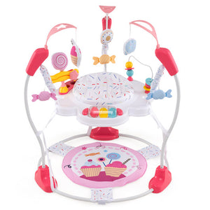 Baby Activity Center Height Adjustable Baby Bouncing Saucer with Interactive Toys-Pink
