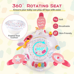 Baby Activity Center Height Adjustable Baby Bouncing Saucer with Interactive Toys-Pink