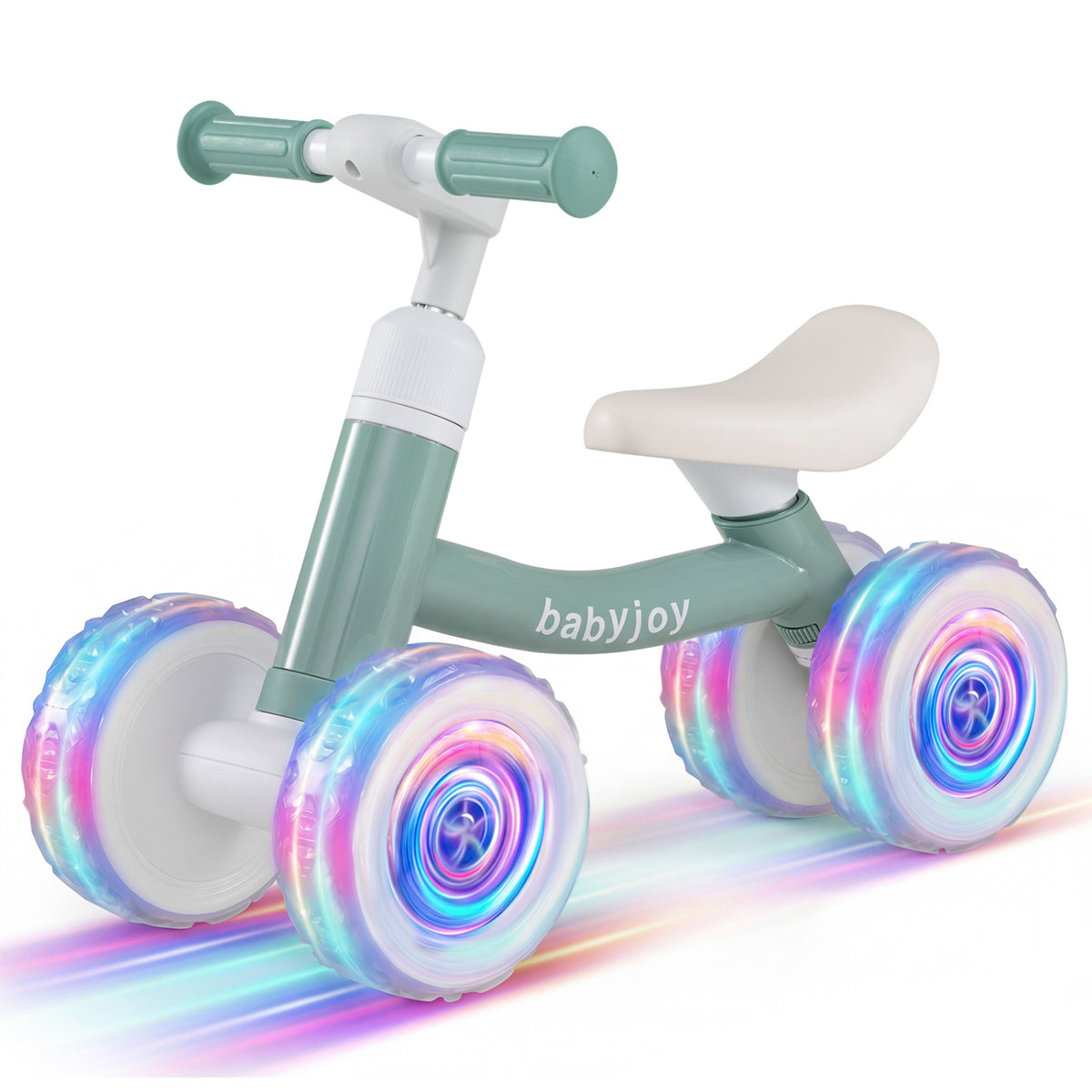 Baby Balance Bike with Adjustable Handlebar and Seat with Lighting Wheels-Green
