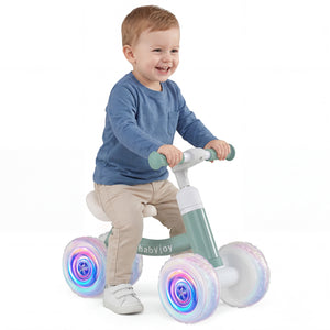 Baby Balance Bike with Adjustable Handlebar and Seat with Lighting Wheels-Green