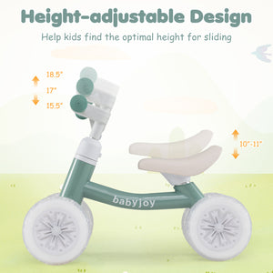 Baby Balance Bike with Adjustable Handlebar and Seat with Lighting Wheels-Green