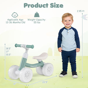 Baby Balance Bike with Adjustable Handlebar and Seat with Lighting Wheels-Green
